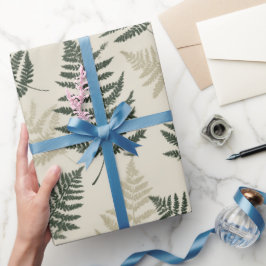 Botanical Green Fern Beige Floral Pattern ラッピングペーパー