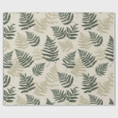 Botanical Green Fern Beige Floral Pattern ラッピングペーパー (フラット)