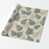 Botanical Green Fern Beige Floral Pattern ラッピングペーパー (アンロールド)