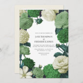 Botanical Green, Fern Shadow & Ivory Bud Wedding 招待状 (正面/裏面)