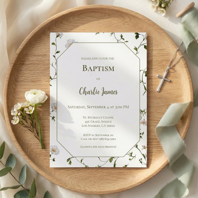 Botanical Green Floral Baptism Invitation (クリエイターアップロード済み)