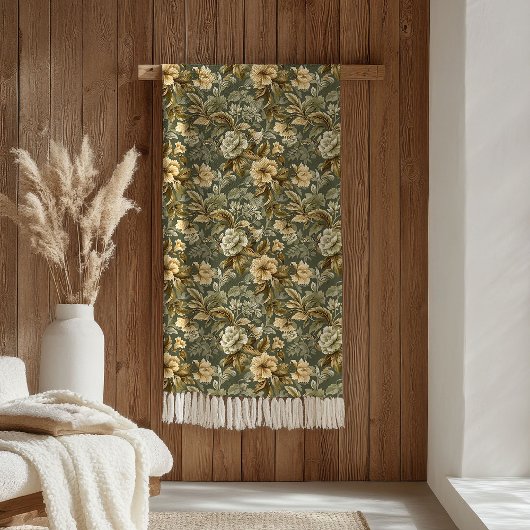 Botanical Green Gold Blanket Luxury Pastel Touch フリースブランケット