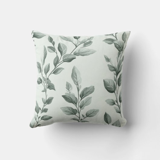 Botanical Green Leaf Pattern Monogrammed クッション (裏面)