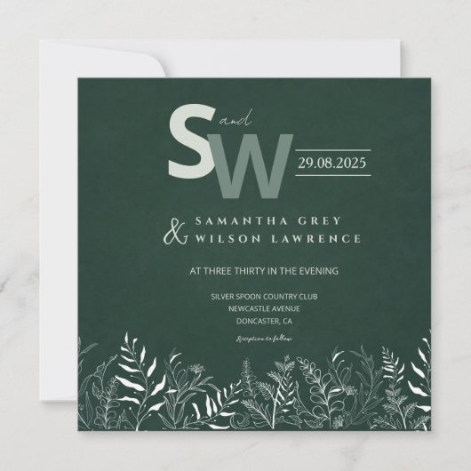 Botanical Green  Leafy Wedding Invitation 招待状 (正面)