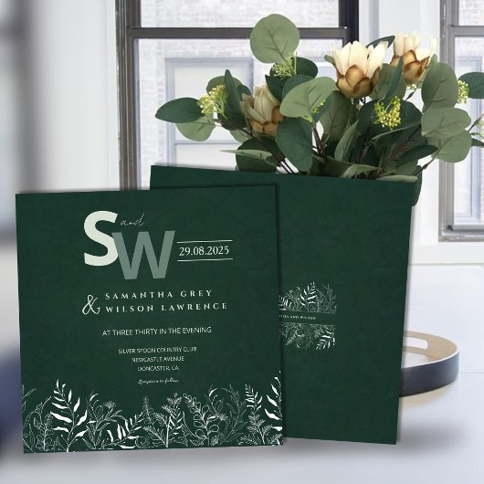 Botanical Green  Leafy Wedding Invitation 招待状