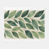 Botanical Green Leaves Fleece Blanket | Watercolor フリースブランケット (正面(横))