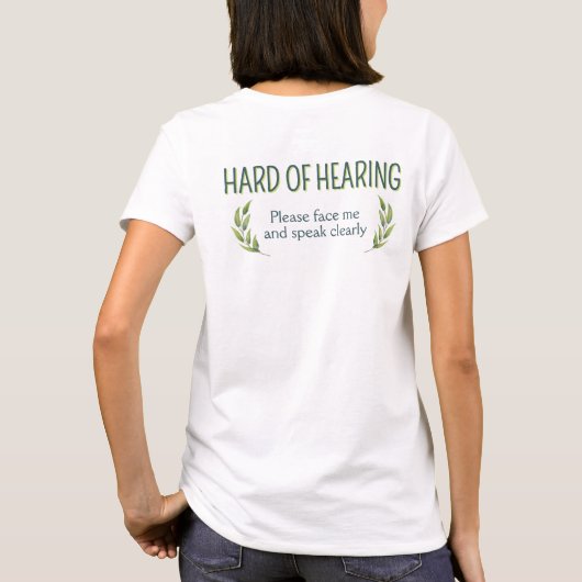 Botanical Green Leaves Hard of Hearing Deafness Tシャツ (裏面)
