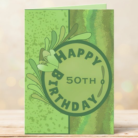 Botanical Green Textured 50th Birthday  カード
