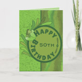 Botanical Green Textured 50th Birthday  カード (正面)