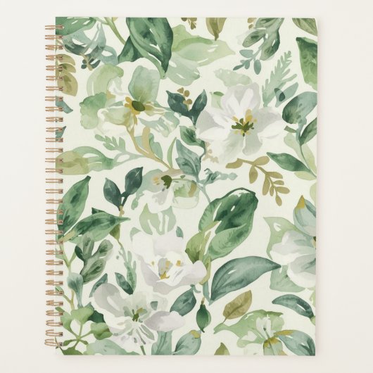 Botanical Green Watercolor Floral Leaves Nature  プランナー手帳 (正面)