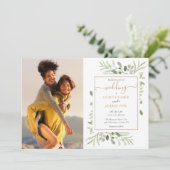 Botanical Greeneryの写真金ゴールド結婚スクリプト 招待状 (スタンド正面)