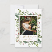 Botanical Greeneryクリスマス金ゴールド結婚の写真 サンキューカード (正面)