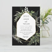 Botanical Greeneryブラック金ゴールドフレームQRコードフォト 招待状 (スタンド正面)