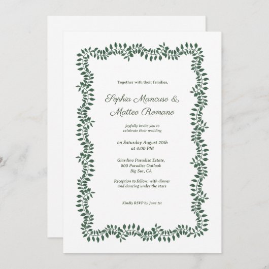 Botanical Greenery Border Wedding 招待状 (正面/裏面)
