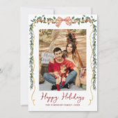 Botanical Greenery & Bow Happy Holidays 1 Photo シーズンカード (正面)