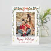 Botanical Greenery & Bow Happy Holidays 1 Photo シーズンカード (スタンド正面)