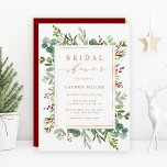 Botanical Greenery Christmas Bridal Shower 招待状<br><div class="desc">This bridal shower invitation features painted watercolor eucalyptus,  green leaves,  red berries,  pine branches,  and a faux gold rectangular frame with stylish calligraphy. For more advanced customization of this design,  please click the "Customize further" link. Matching items are also available.</div>