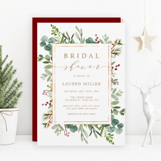 Botanical Greenery Christmas Bridal Shower 招待状