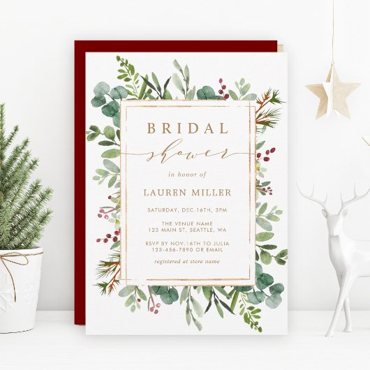 Botanical Greenery Christmas Bridal Shower 招待状