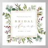 Botanical Greenery Christmas Bridal Shower Welcome ポスター (正面)