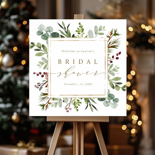 Botanical Greenery Christmas Bridal Shower Welcome ポスター