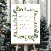 Botanical Greenery Christmas Bridal Shower Welcome ポスター