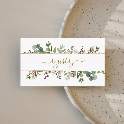 Botanical Greenery Christmas Wedding Registry Gold エンクロージャーカード