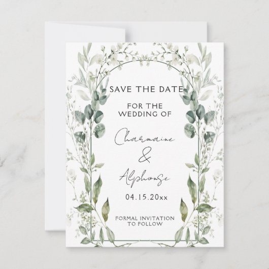 Botanical Greenery Eucalyptus Save The Date | 招待状 (正面)