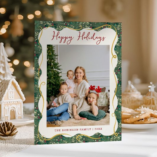 Botanical Greenery Pattern Happy Holidays 1 Photo シーズンカード