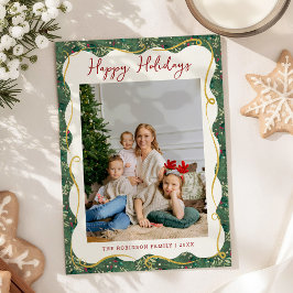 Botanical Greenery Pattern Happy Holidays 1 Photo シーズンカード