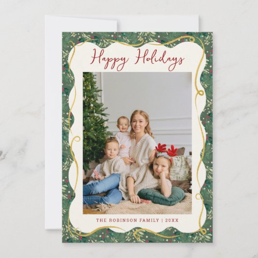 Botanical Greenery Pattern Happy Holidays 1 Photo シーズンカード (正面)