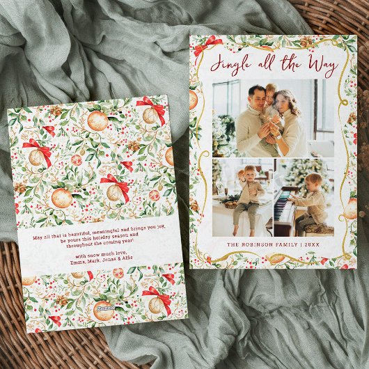 Botanical Greenery Pattern Jingle Christmas Photo シーズンカード