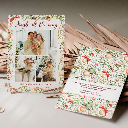 Botanical Greenery Pattern Jingle Christmas Photo シーズンカード