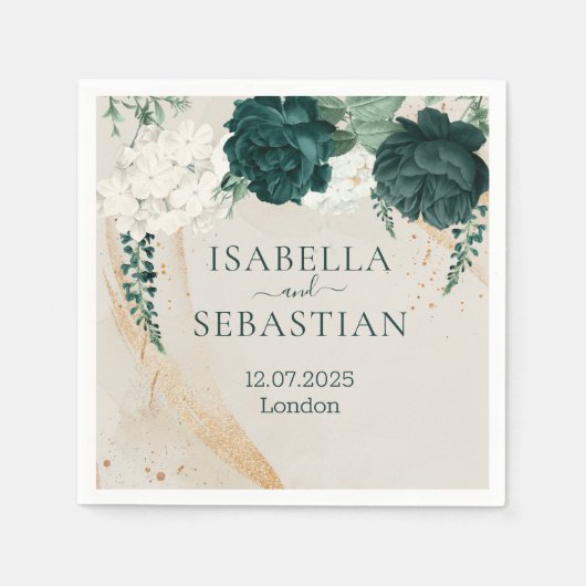 Botanical Greenery Rose Wedding スタンダードカクテルナプキン (正面)