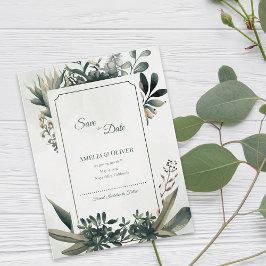 Botanical Greenery Sage Green Garden Wedding 案内ポストカード