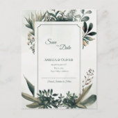 Botanical Greenery Sage Green Garden Wedding 案内ポストカード (正面)