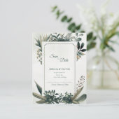 Botanical Greenery Sage Green Garden Wedding 案内ポストカード (スタンド正面)