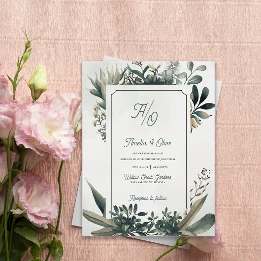 Botanical Greenery Sage Green Wedding Invitation インビテーションポストカード