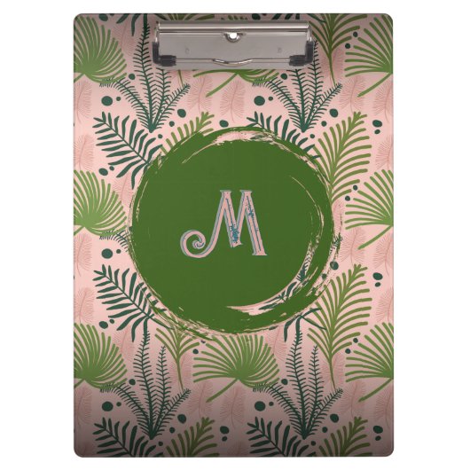 Botanical Greenery Watercolor Leaves Monogram  クリップボード (正面)