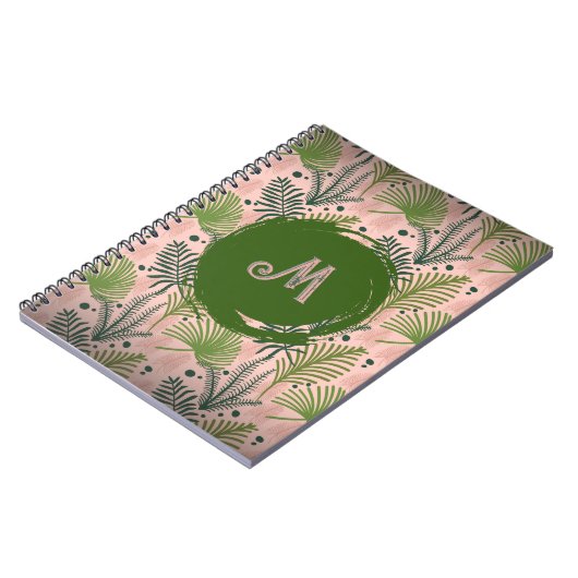 Botanical Greenery Watercolor Leaves Monogram  ノートブック (左側)