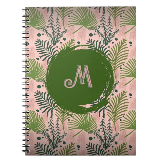 Botanical Greenery Watercolor Leaves Monogram  ノートブック (正面)