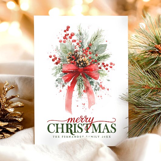 Botanical Greenery watercolor Merry Christmas シーズンカード