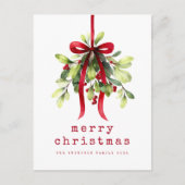 Botanical Greenery Watercolor Merry Christmas シーズンポストカード (正面)