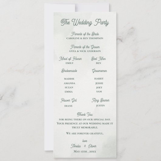 Botanical Greenery Wedding Ceremony Program Card  招待状 (裏面)