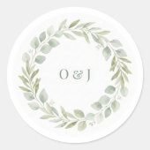 Botanical Greenery Wedding Envelope Seals ラウンドシール (正面)