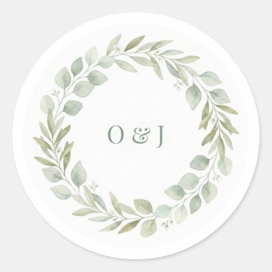 Botanical Greenery Wedding Envelope Seals ラウンドシール (正面)