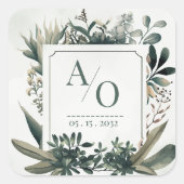 Botanical Greenery Wedding Monogram  スクエアシール (正面)