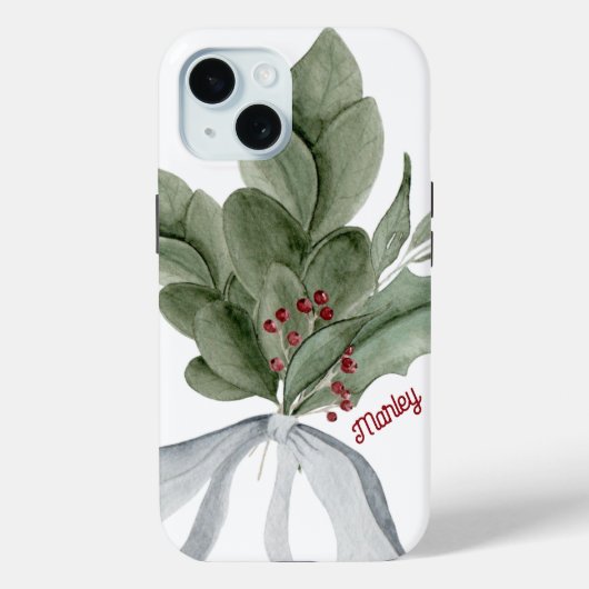 Botanical Greenery With Berries Personalized Case-Mate iPhoneケース (裏面)