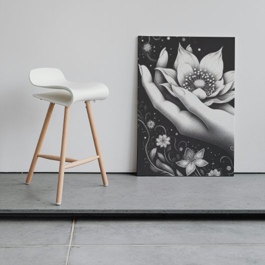 Botanical Hand Etching with Falling Petals Canvas キャンバスプリント