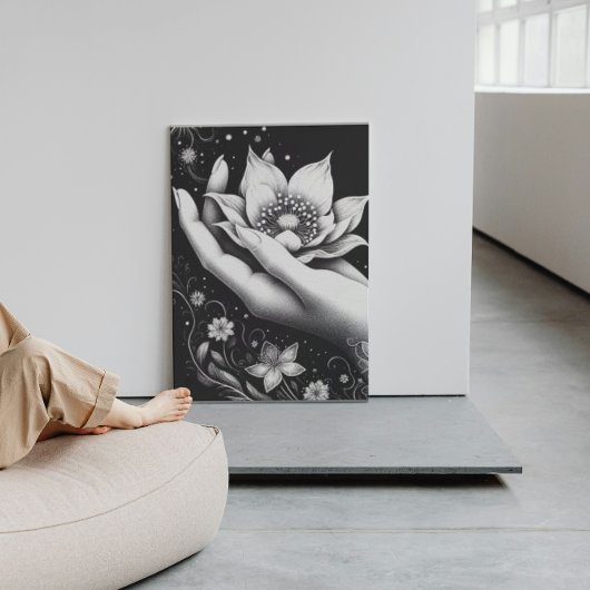 Botanical Hand Etching with Falling Petals Canvas キャンバスプリント